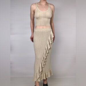House of Harlow Metallic Gold Body Con Ruffle Skirt Tank Set‎ Size S